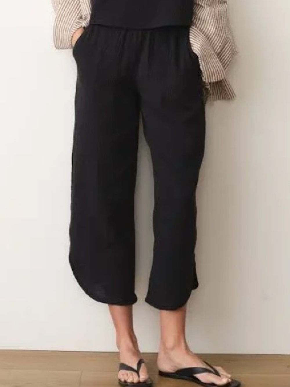 Marine Layer Cali Double Cloth Pant in Black Size Small Smocked Waist Boho Chic